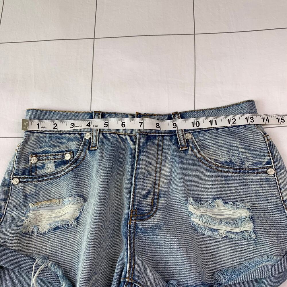 One Teaspoon Shorts Womens 25 Blue Bandits High Rise Distressed Raw Hem Ripped - Picture 6 of 10